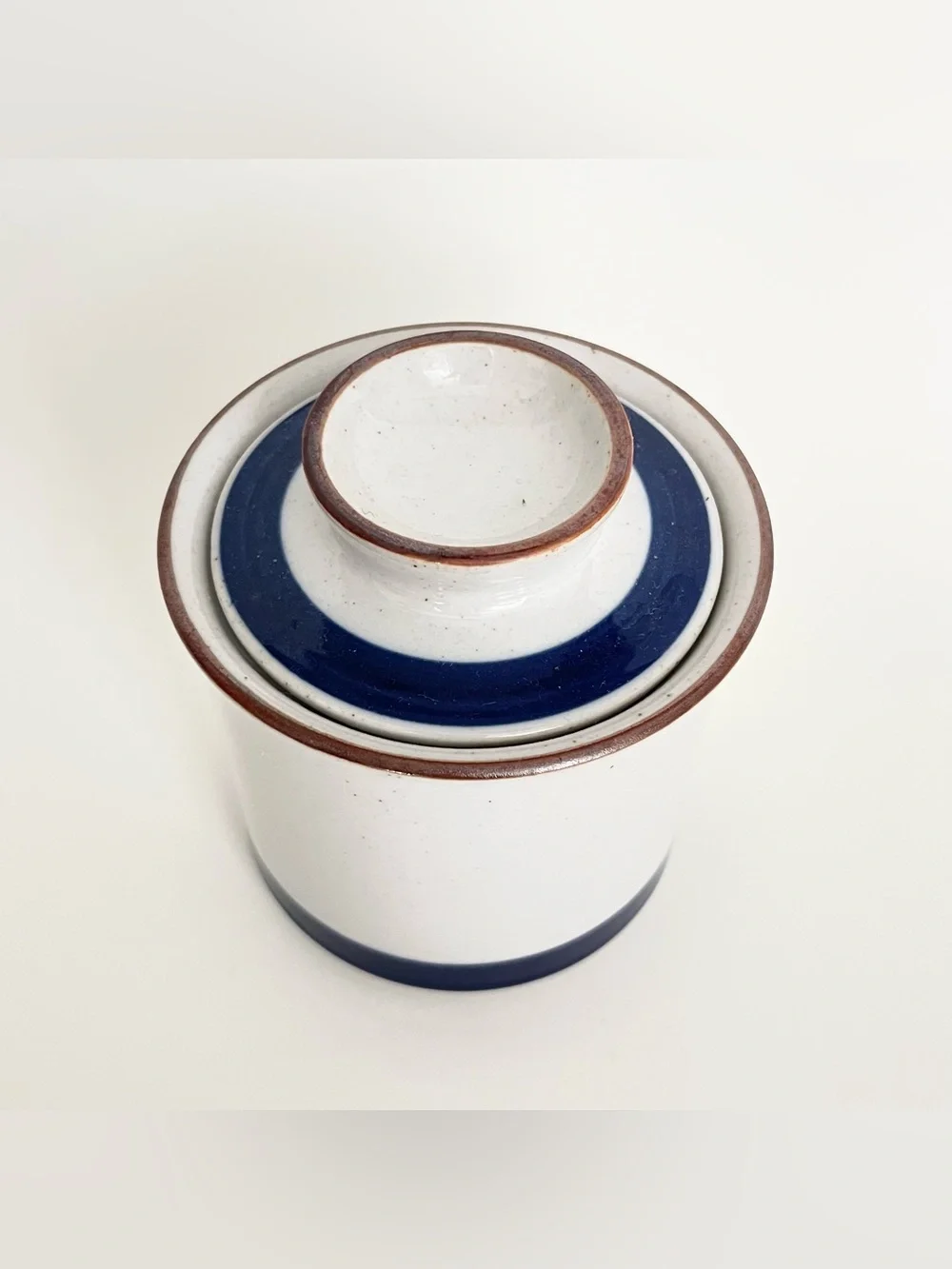 Vintage Made in Japan Stoneware Jar with Lid by Berkeley House White Blue Rustic